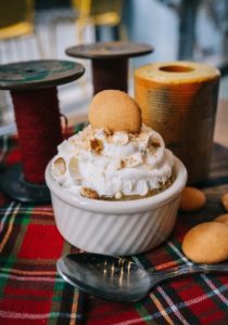 Banana pudding in white ramekin 