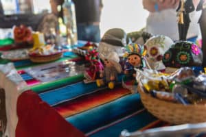 Mexican heritage table at festival. 