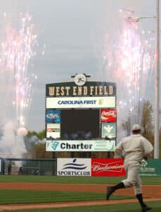 Fireworks at a baseball game. 