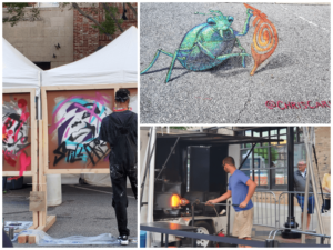 Art festival featuring street artists and glass demonstration