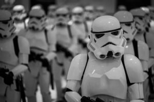 Storm Troopers lined up in rows.