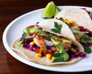 Soft shell tacos with vegetables and lime