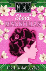 Poster of woman with hair in rollers surrounded by magnolias