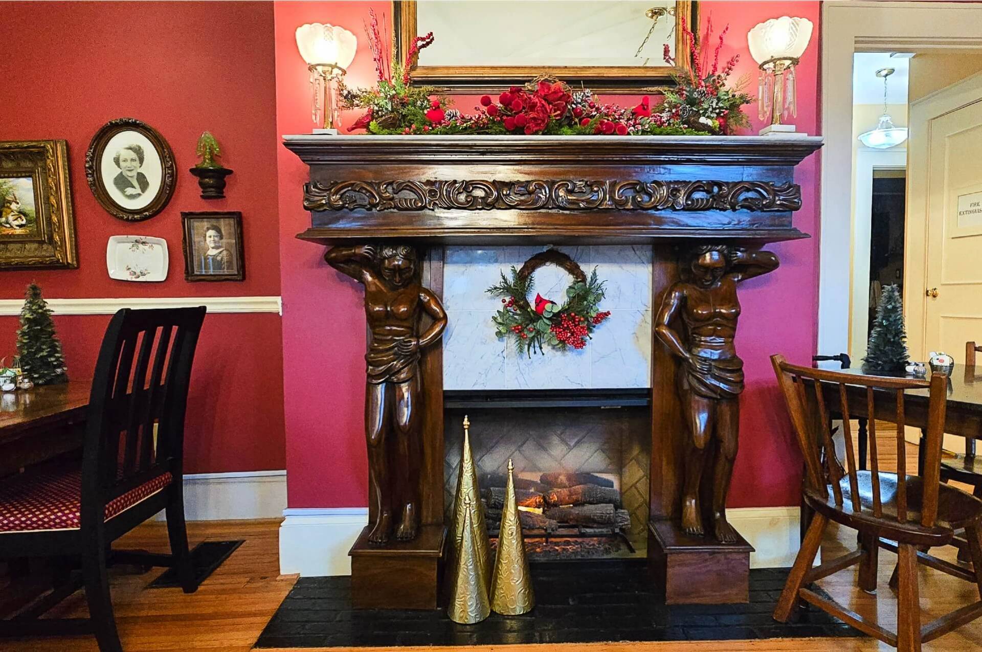 Fireplace decorated for Christmas